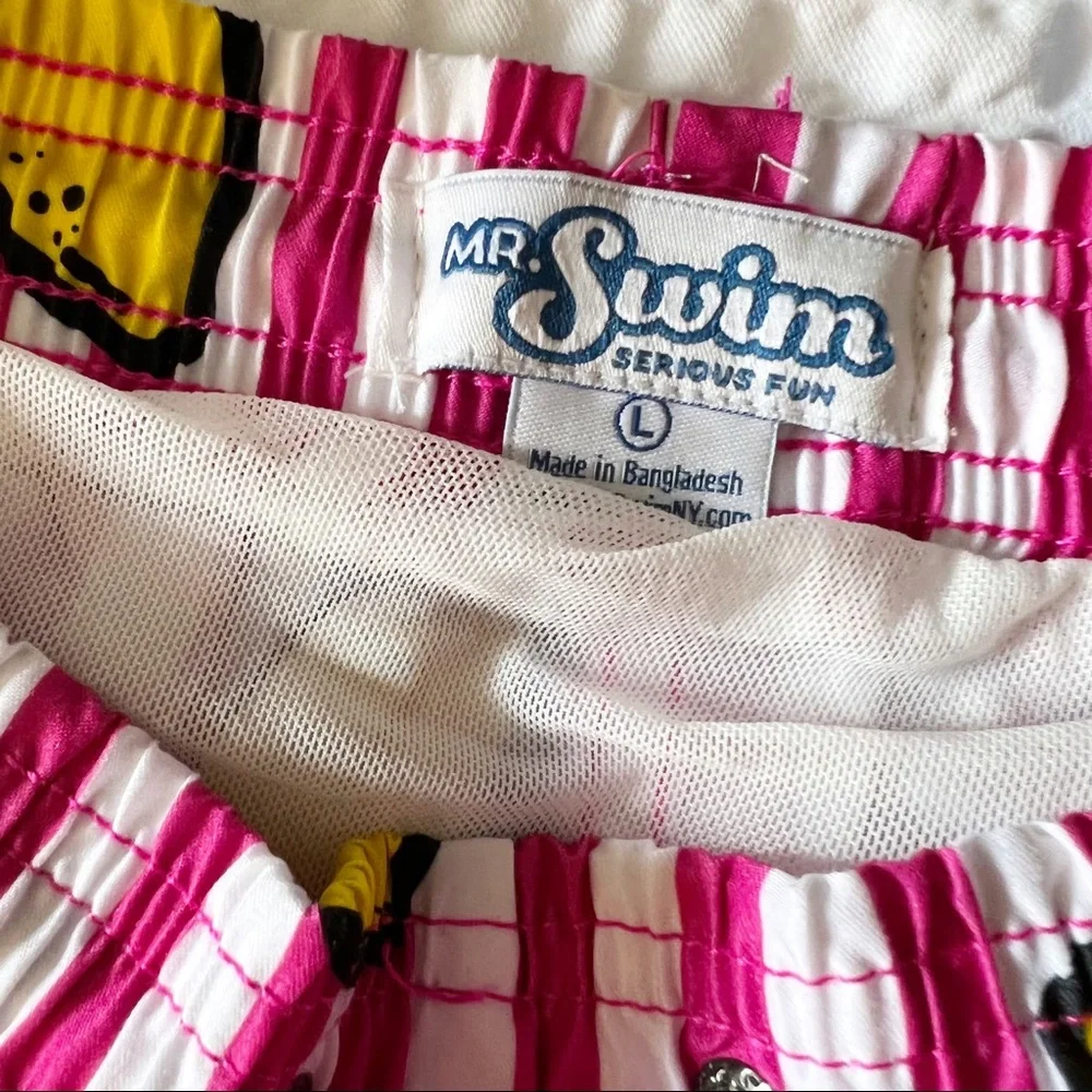 Mr. Swim Lemon Stripes Magenta/White Swim Trunks Men’s Size Large, NWT